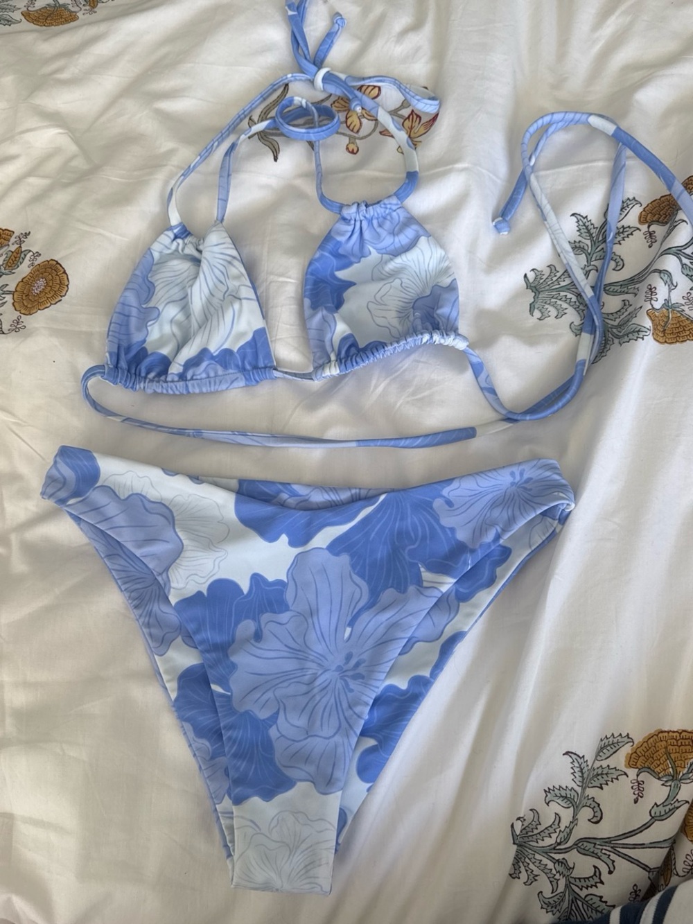 Blue Floral Triangle Bikini Set - Women